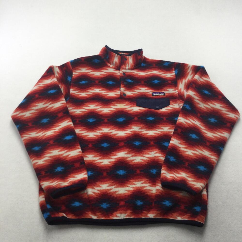 Patagonia Fleece Pullover Womens Medium Red Aztec Print Synchilla Snap-T Jacket